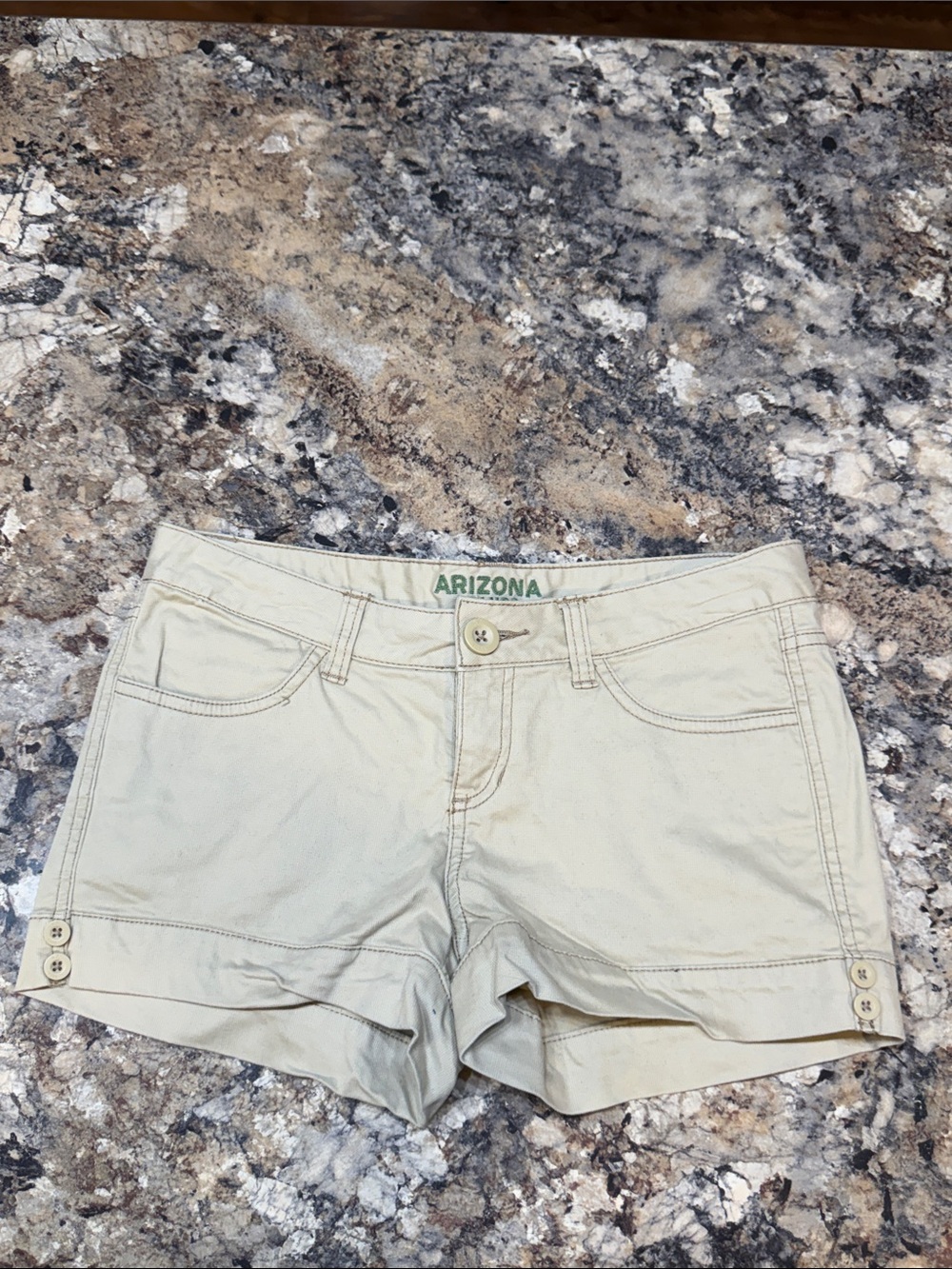 Arizona Jean Company Light Khaki Low-Rise Button-Cuff Shorts